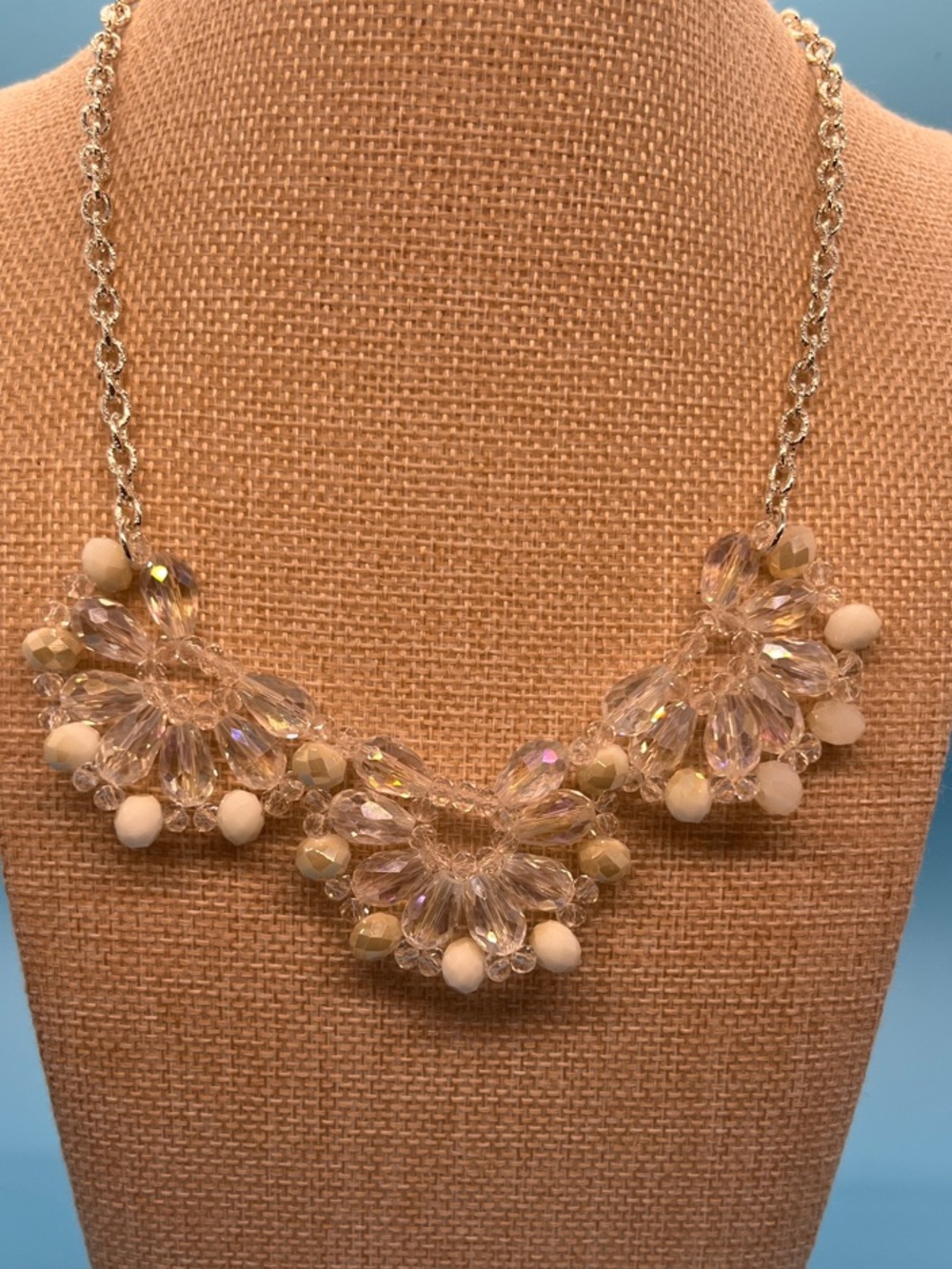 #0081.   Liz Claiborne Iridescent Crystal Cluster Necklace -